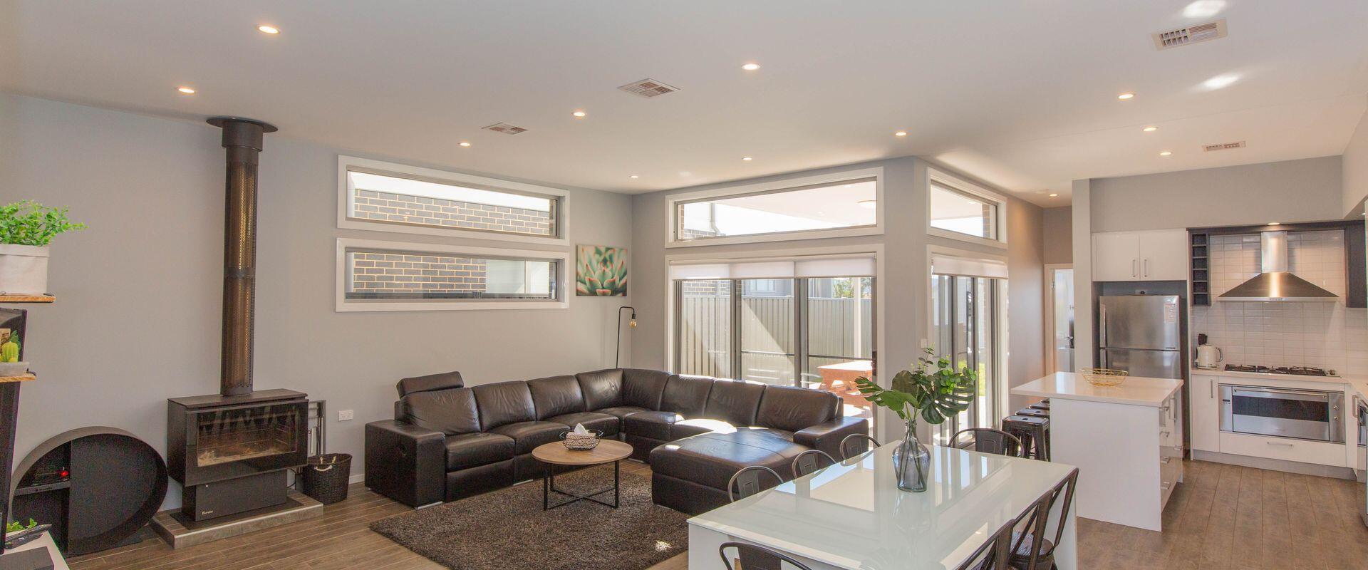 The Falls on Twynam is a modern beauty located in a new estate in Jindabyne. The property features four bedrooms and three bathrooms split over two levels.
